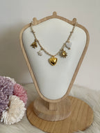 Collana Aura Summer Charm Estiva in Acciaio Inossidabile - Girocollo Cordino Intrecciato Bianco e Oro con Ciondoli Sole, Cuore e Fiore
