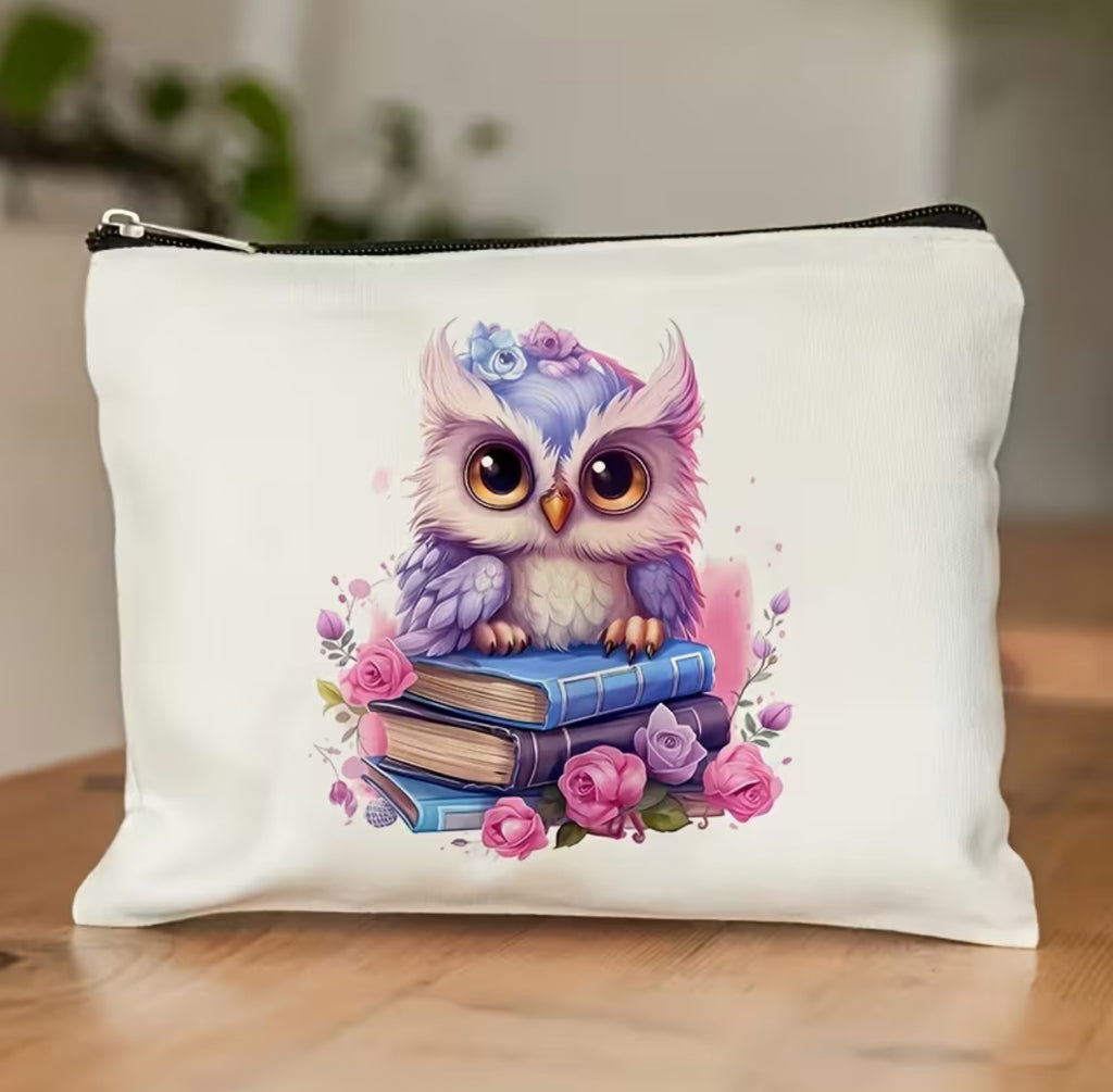 Pochette Makeup Gufo Lettore – Beauty Case in Canvas con Grafica Originale