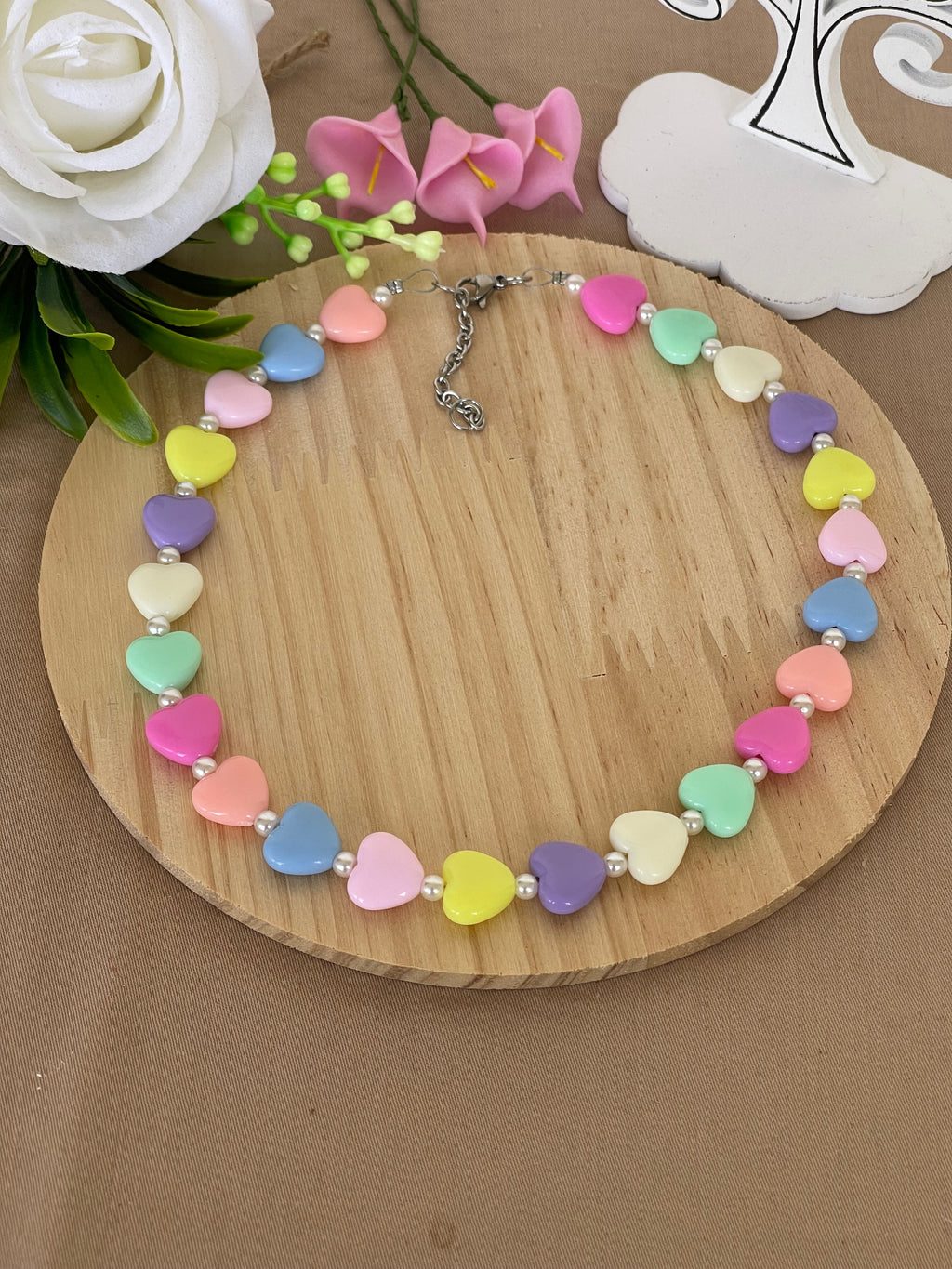 Collana Amélie Cuori Pastello e Acciaio Inossidabile - Handemade