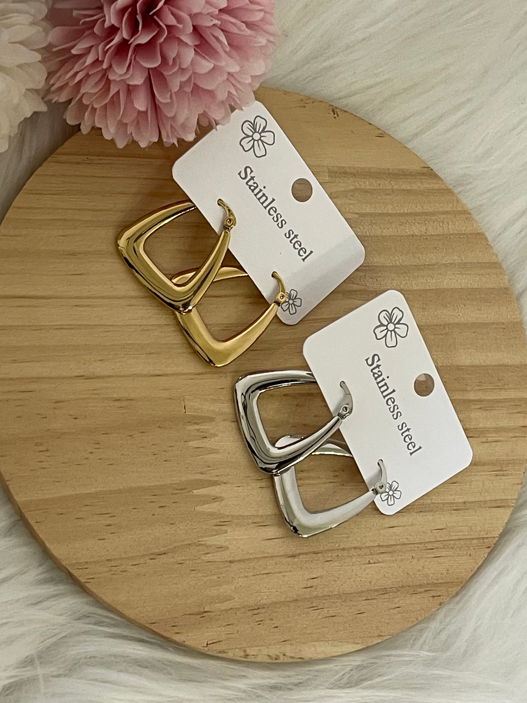 Orecchini Kyoto – Cerchi Geometrici a Triangolo in Acciaio Inox Minimalisti