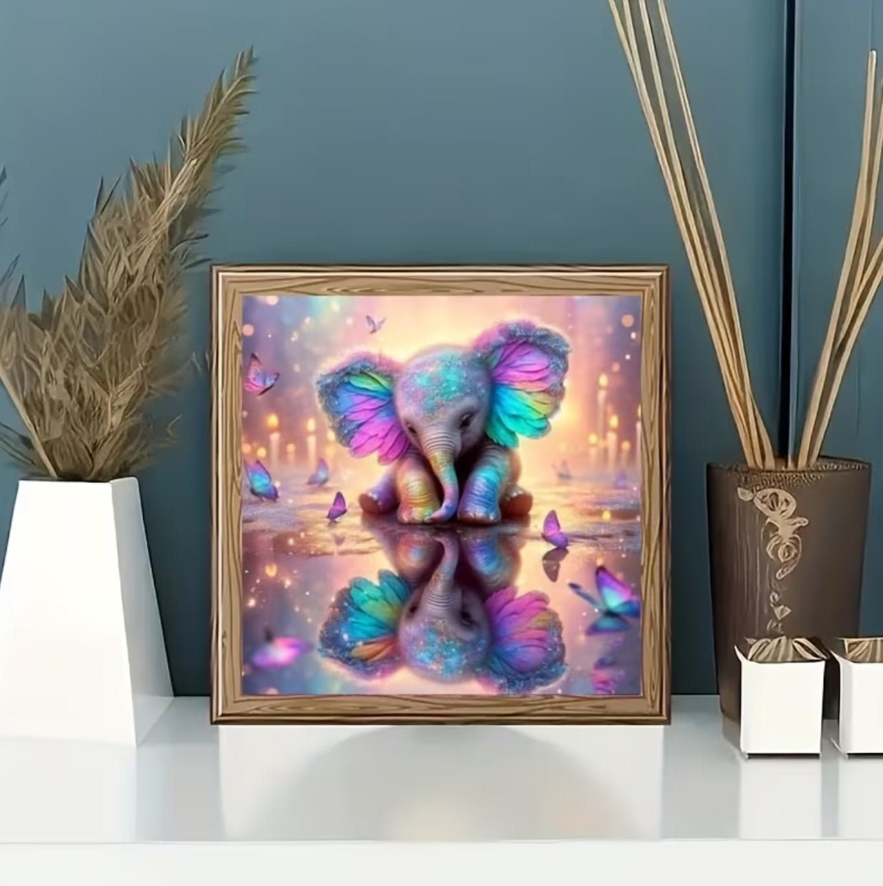 Kit Diamond Painting 5D - Elefante Arcobaleno Magico (20x20cm) - Ricamo a Diamante Fai-da-Te per Relax e Decorazione Casa