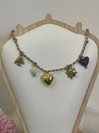 Collana Aura Summer Charm Estiva in Acciaio Inossidabile - Girocollo Cordino Intrecciato Grigio e Rosa con Ciondoli Sole, Cuore e Fiore
