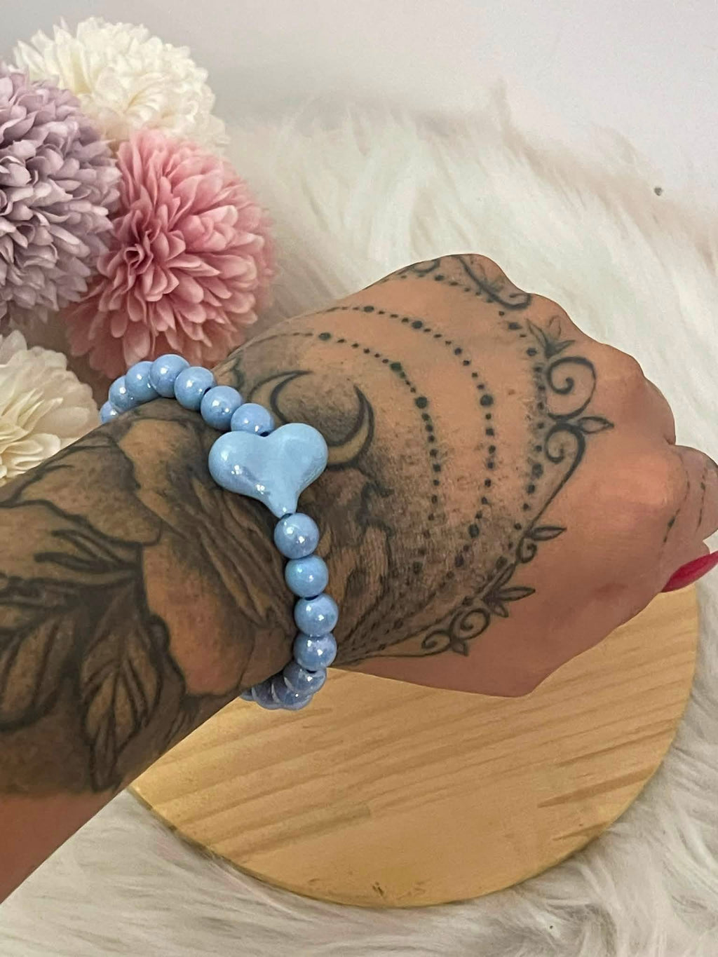 Bracciale Summer Crush Elastico Celere con Perle Lucide e Ciondolo a Cuore Azzurro