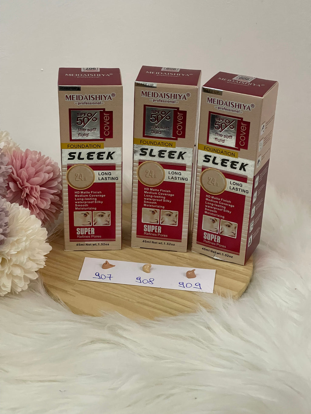 Fondotinta MEIDAISHIYA Sleek Super Cover SPF 50 – Idratante, Waterproof e Lunga Durata (45ml)