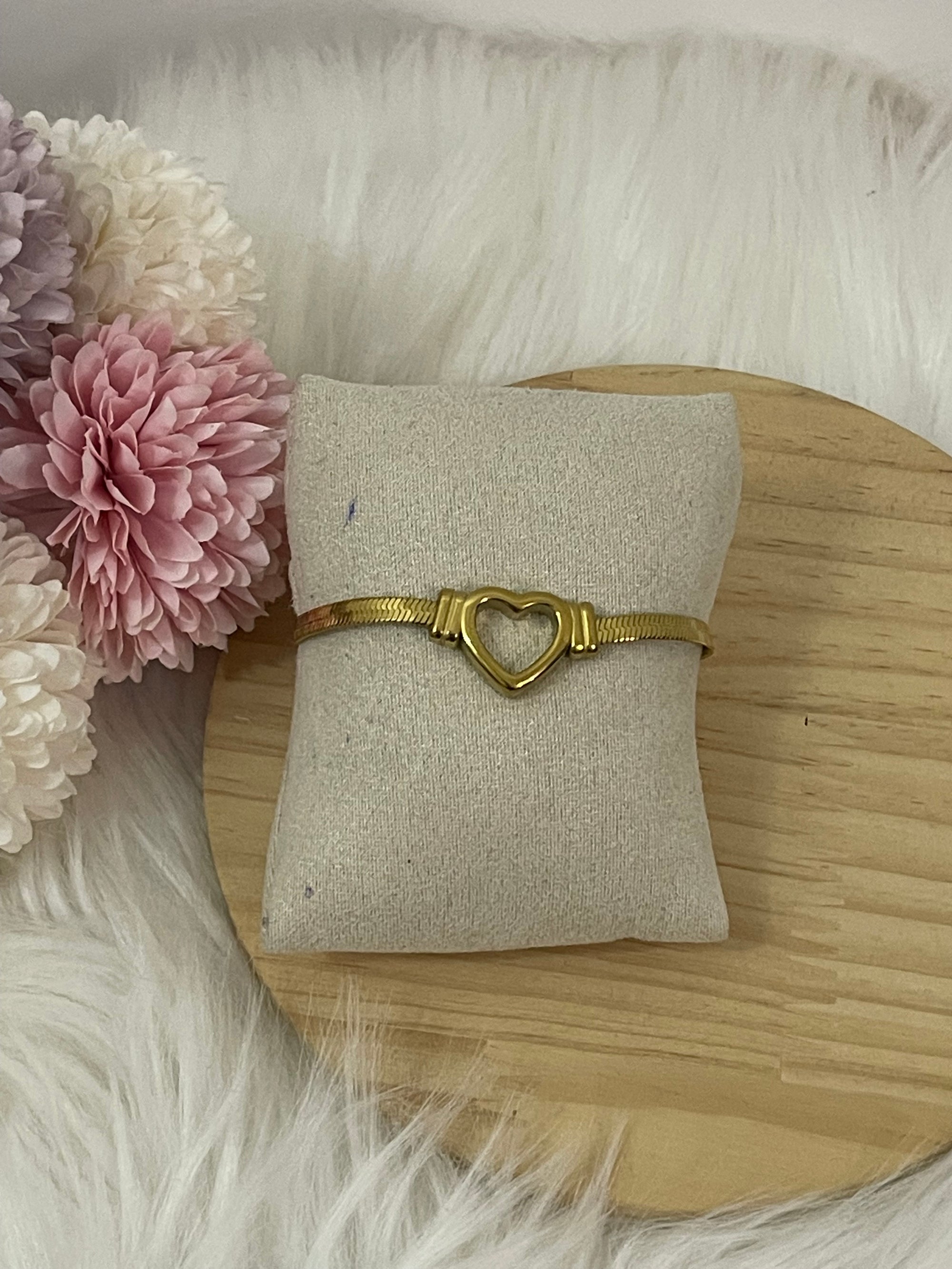 Bracciale Corazón Radiante in Acciaio Inossidabile – Maglia Snake Piatta Oro e Argento