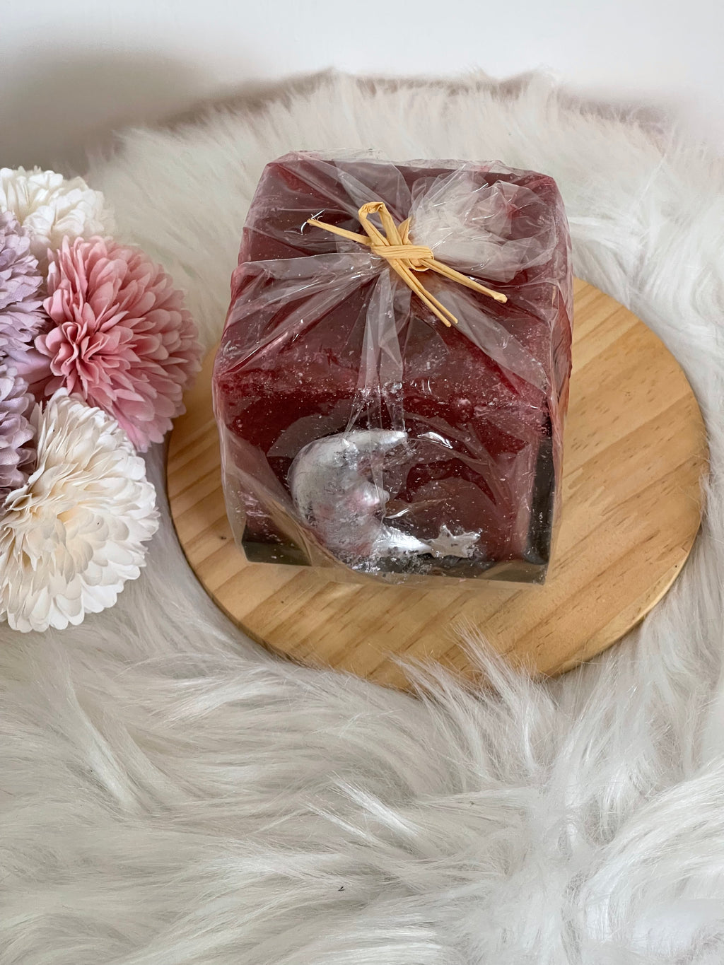 Candela Artigianale Sole e Luna - Candela Quadrata Bordeaux Profumata