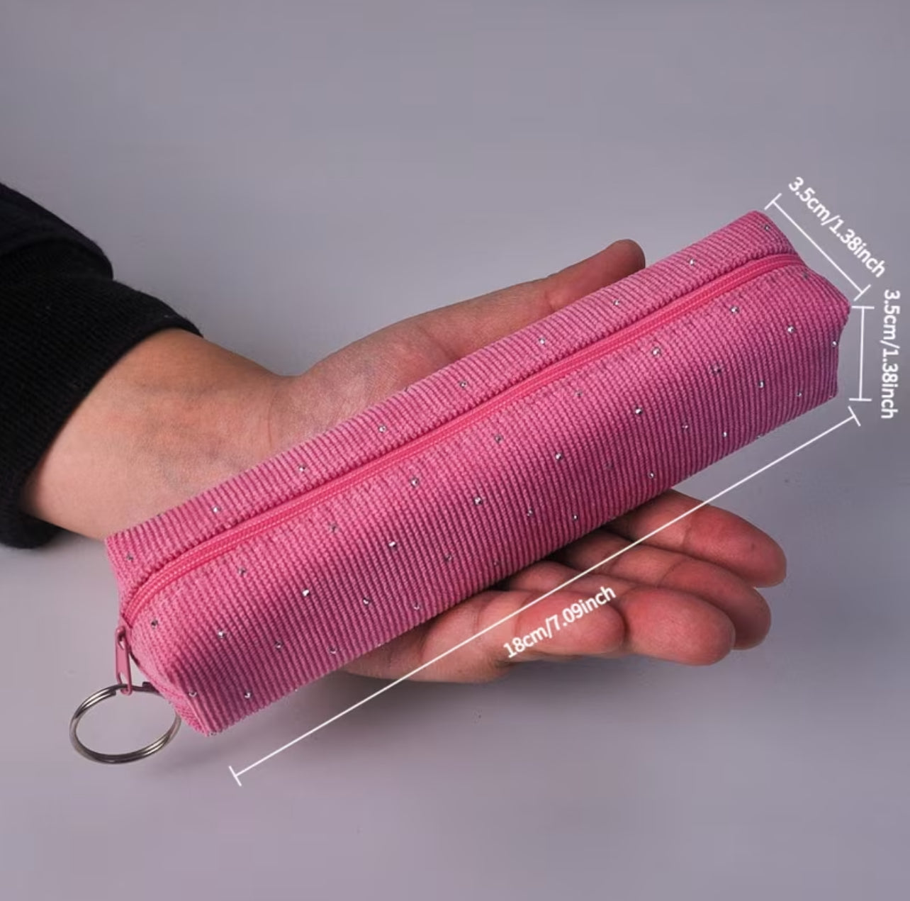 Pochette Tombolino Trucco in Velluto a Coste con Strass – Astuccio Portatrucchi Elegante e Compatto (Disponibile in 6 Colori)