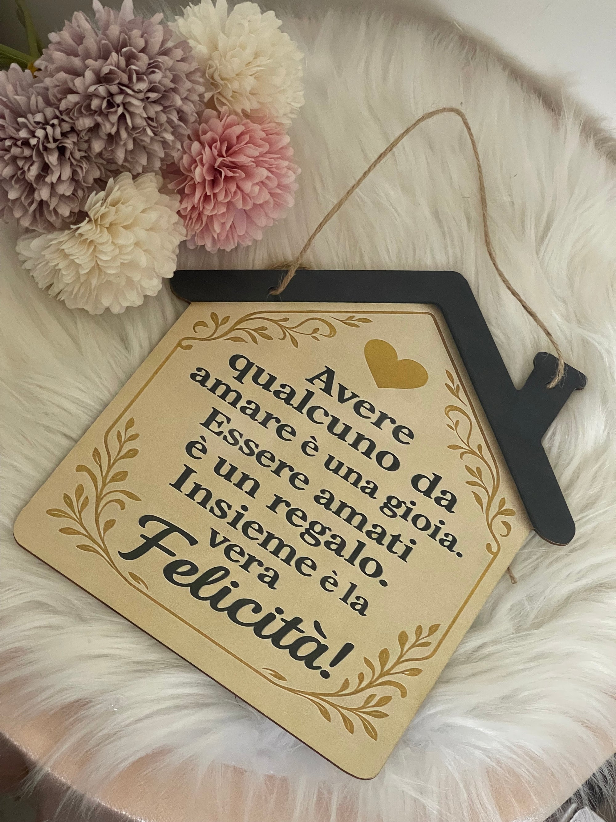 Targa in Legno Decorativa a Forma di Casetta - "Insieme è la vera Felicità" | Decorazione Casa e Idea Regalo