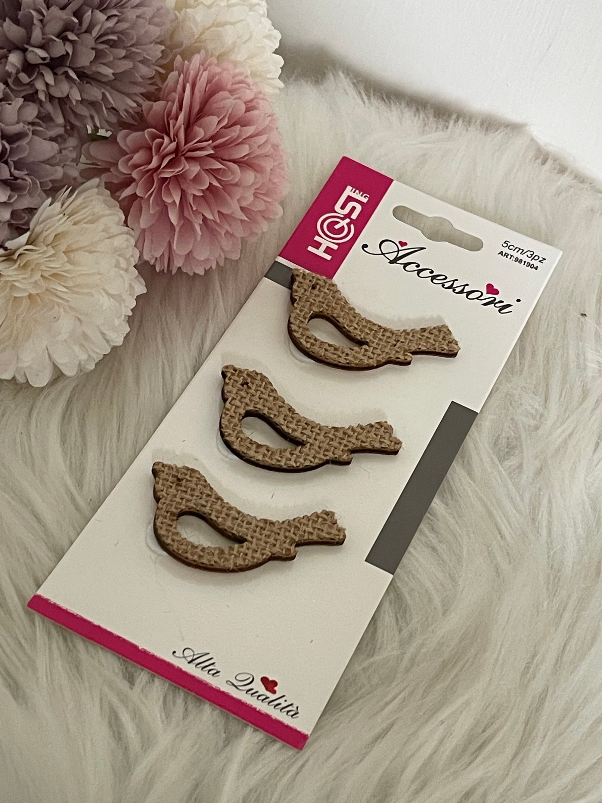 Set 3 Uccellini Decorativi in Juta Shabby Chic - 5cm | Applicazioni Artigianali per Fai da Te e Bomboniere
