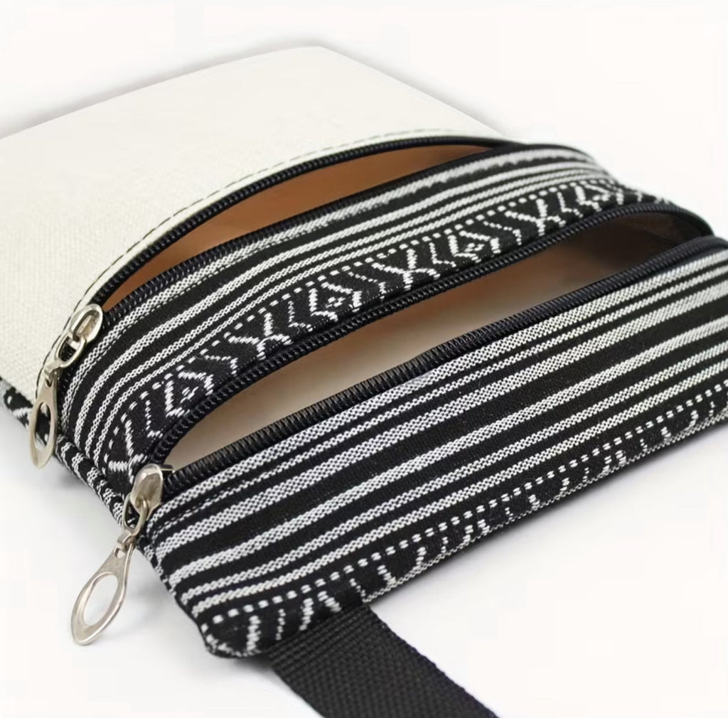 Borsa a Tracolla Etnica Dreamcatcher - Messenger Bag con Farfalle Blu e 2 Zip