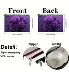 Pochette Trucco Elegante con Rose Viola – Beauty Case da Viaggio Impermeabile e Organizer Cosmetici