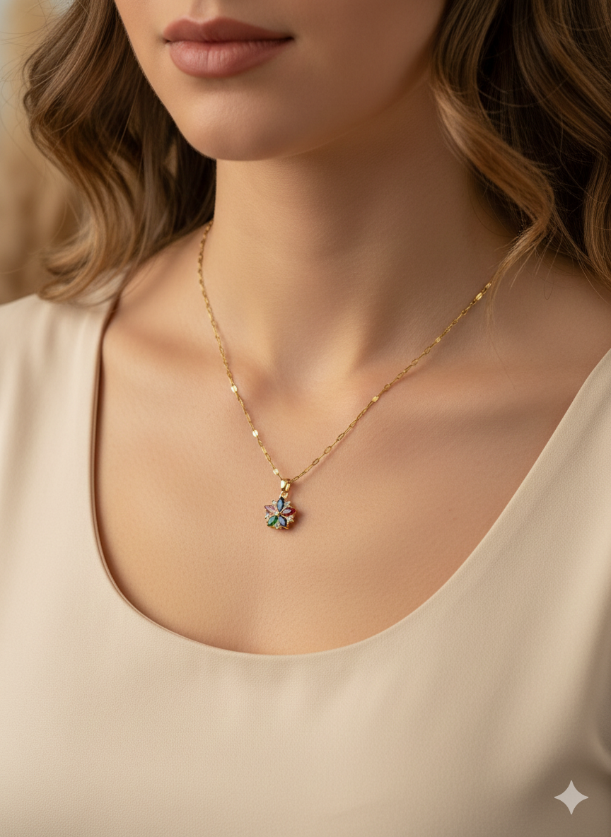 Collana Ninfea Donna in Acciaio Inossidabile Oro con Pendente Floreale – Gioiello Raffinato Anallergico