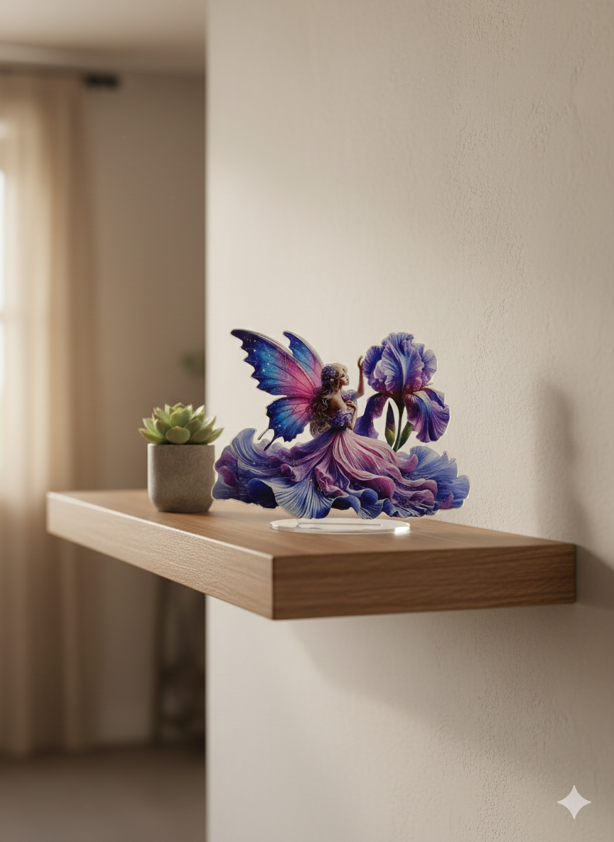 Decorazione Fatina Fantasy con Fiore Viola – Scultura Decorativa da Tavolo 20 cm