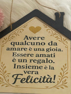 Targa in Legno Decorativa a Forma di Casetta - "Insieme è la vera Felicità" | Decorazione Casa e Idea Regalo