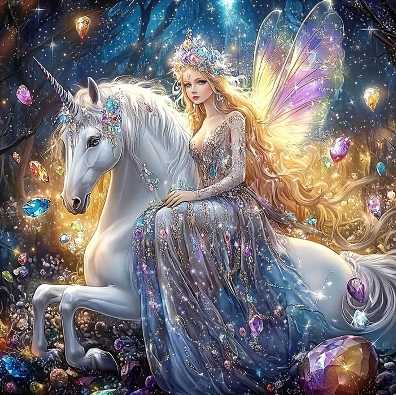 Kit Diamond Painting 5D Completo - Unicorno Magico e Principessa delle Stelle - 20x20cm - Mosaico Fai-da-Te Creativo e Rilassante