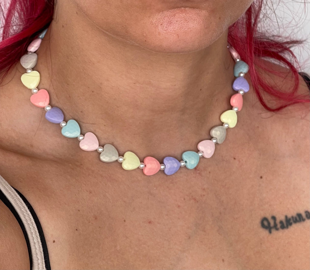 Collana Amélie in Cuori Pastello Glossy e Acciaio Inossidabile - Handemade