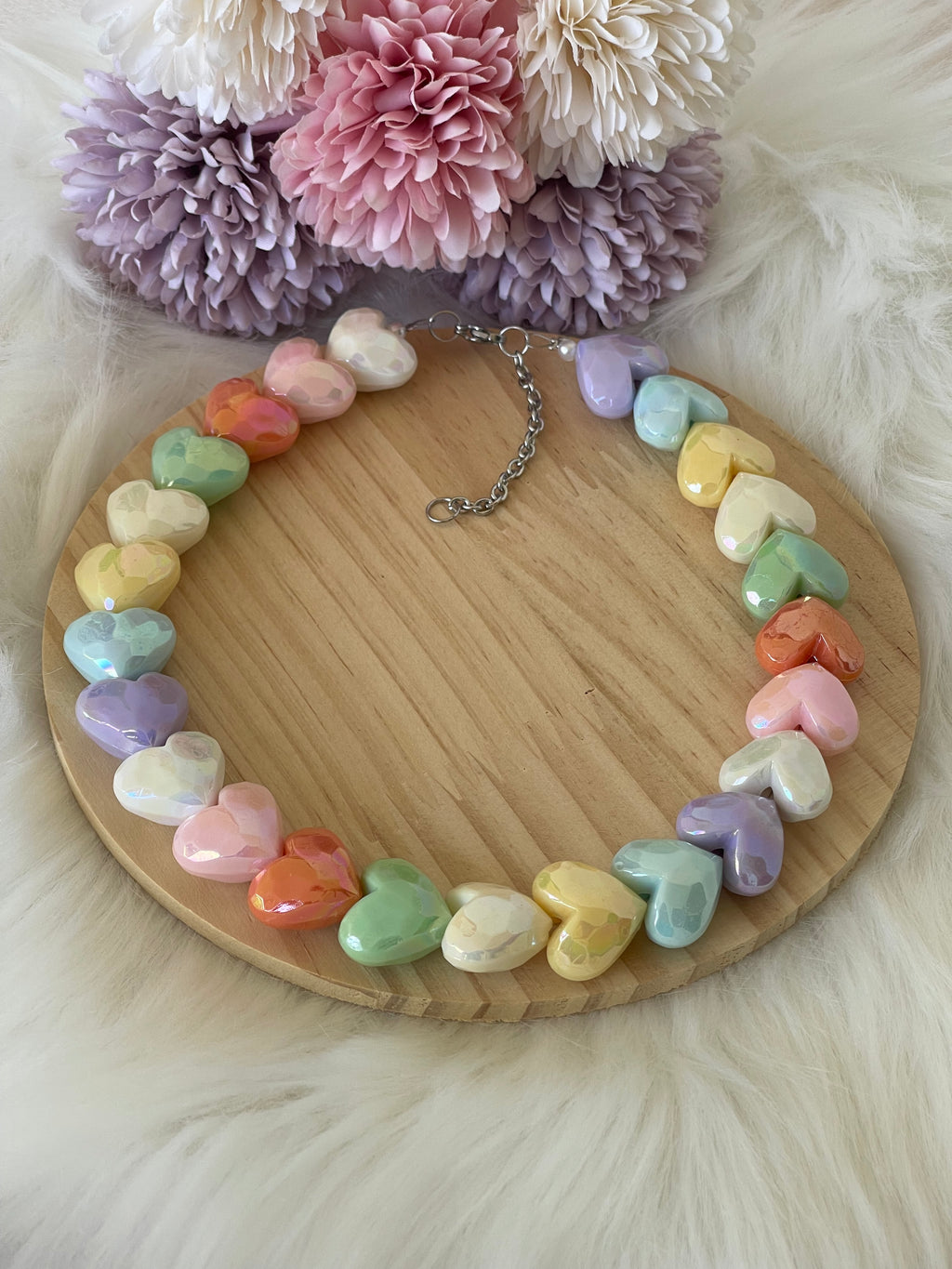 Collana Noa Cuori Pastello in Resina con Finitura in Acciaio - “Armonia di Colori”