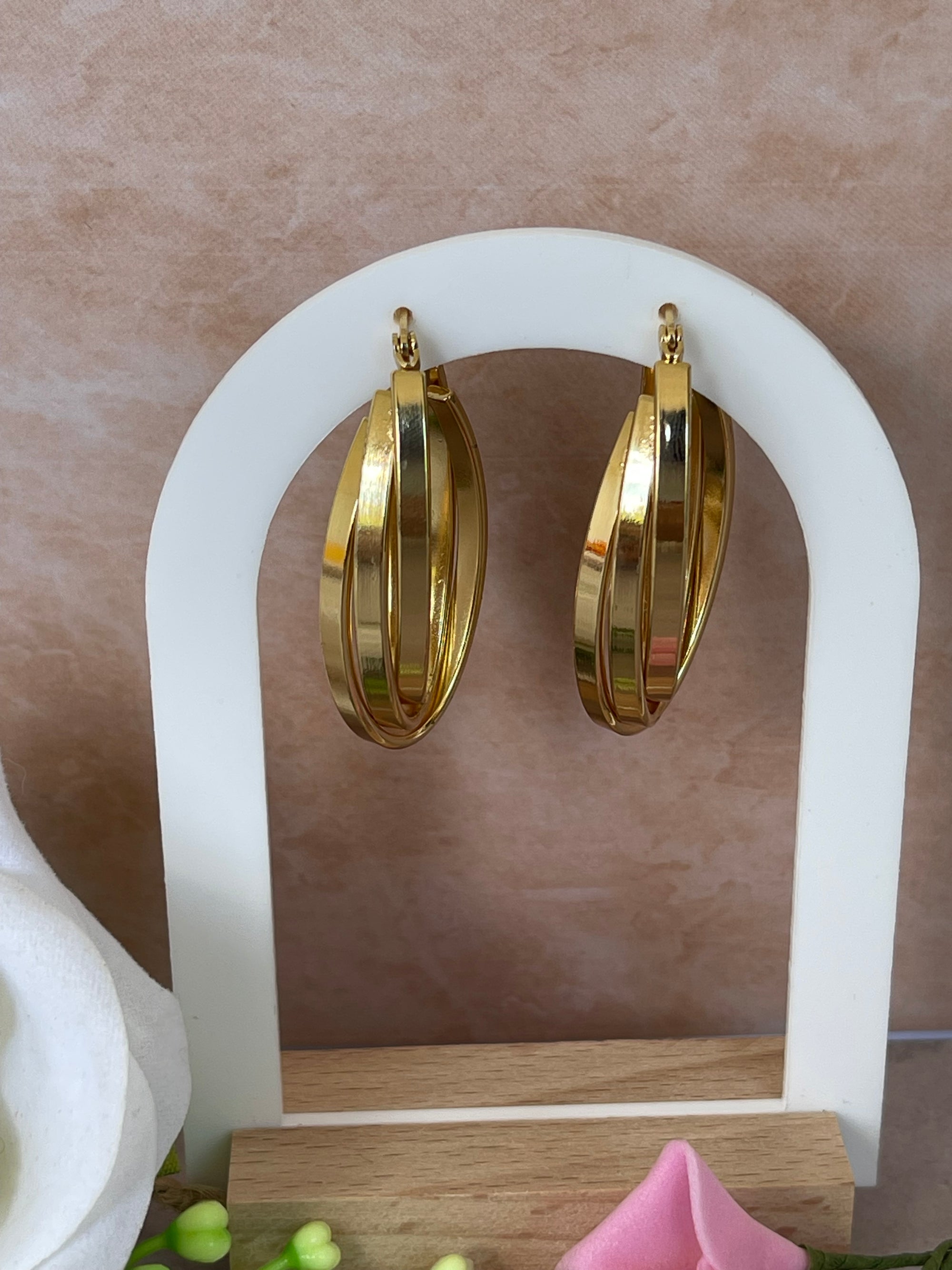 Orecchini Athena a Cerchio Triplo Oro Acciaio Inossidabile - Grandi Cerchi Eleganti per Donna | Anallergici