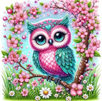 Kit Diamond Painting 5D Fai-da-Te - Gufo Magico tra i Fiori (20x20 cm) - Mosaico con Diamanti Completo per Relax e Arredo Casa