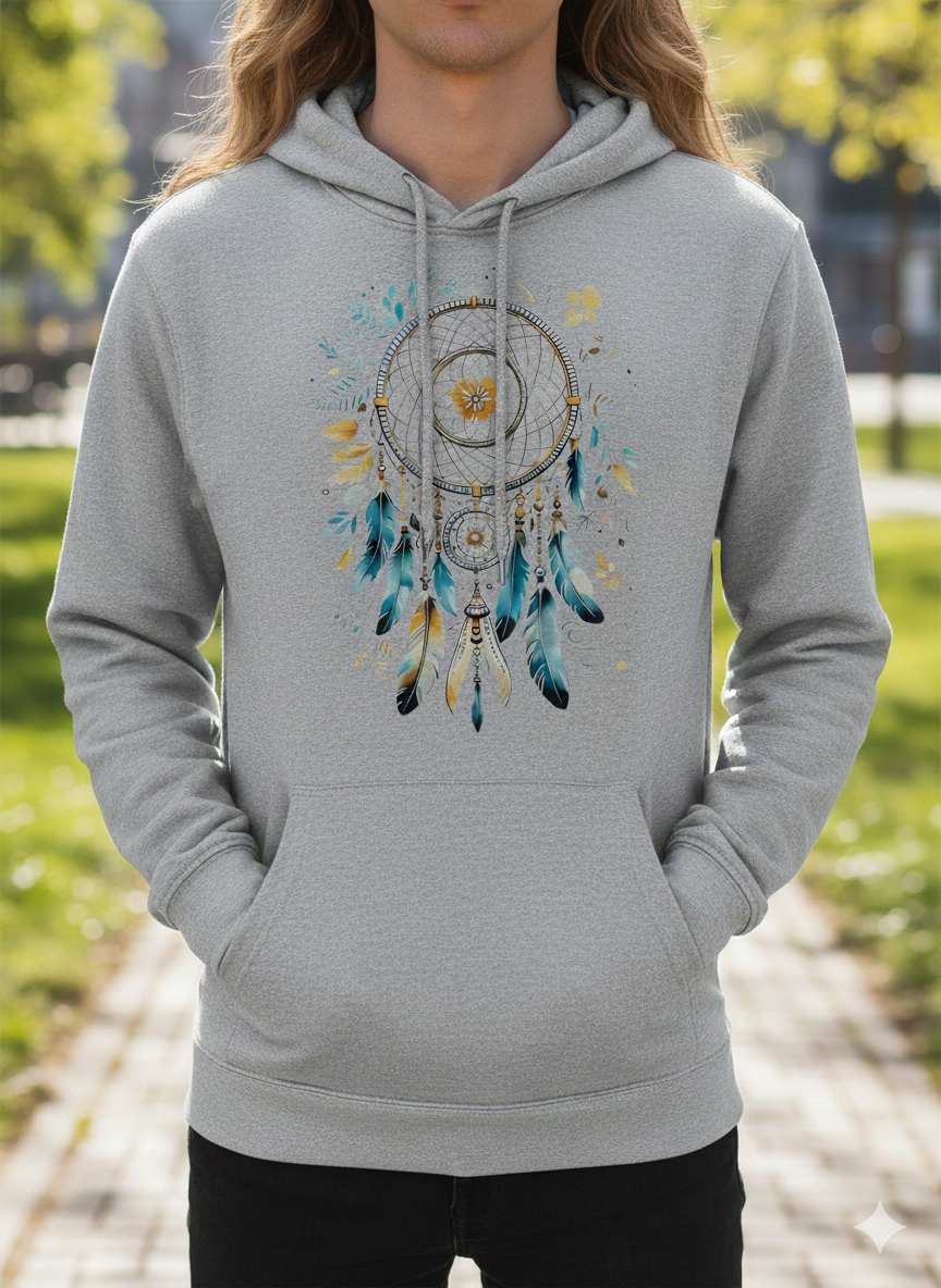 Stampa Termotrasferibile Acchiappasogni - Applicazione con Ferro da Stiro | Dream Catcher con Piume (25x16 cm)