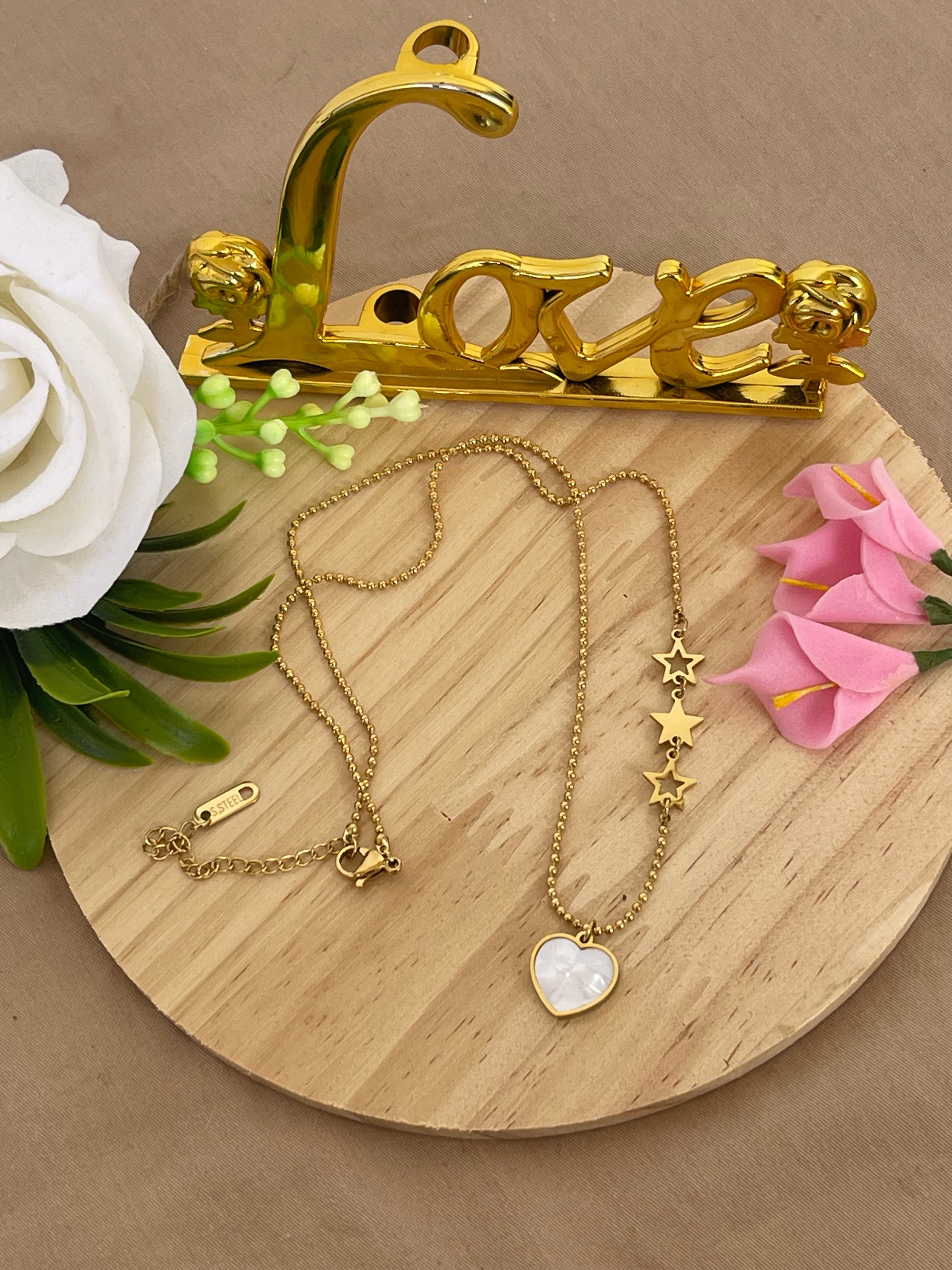 Collana Battito in Acciaio Inossidabile con Ciondolo Cuore e Stelle