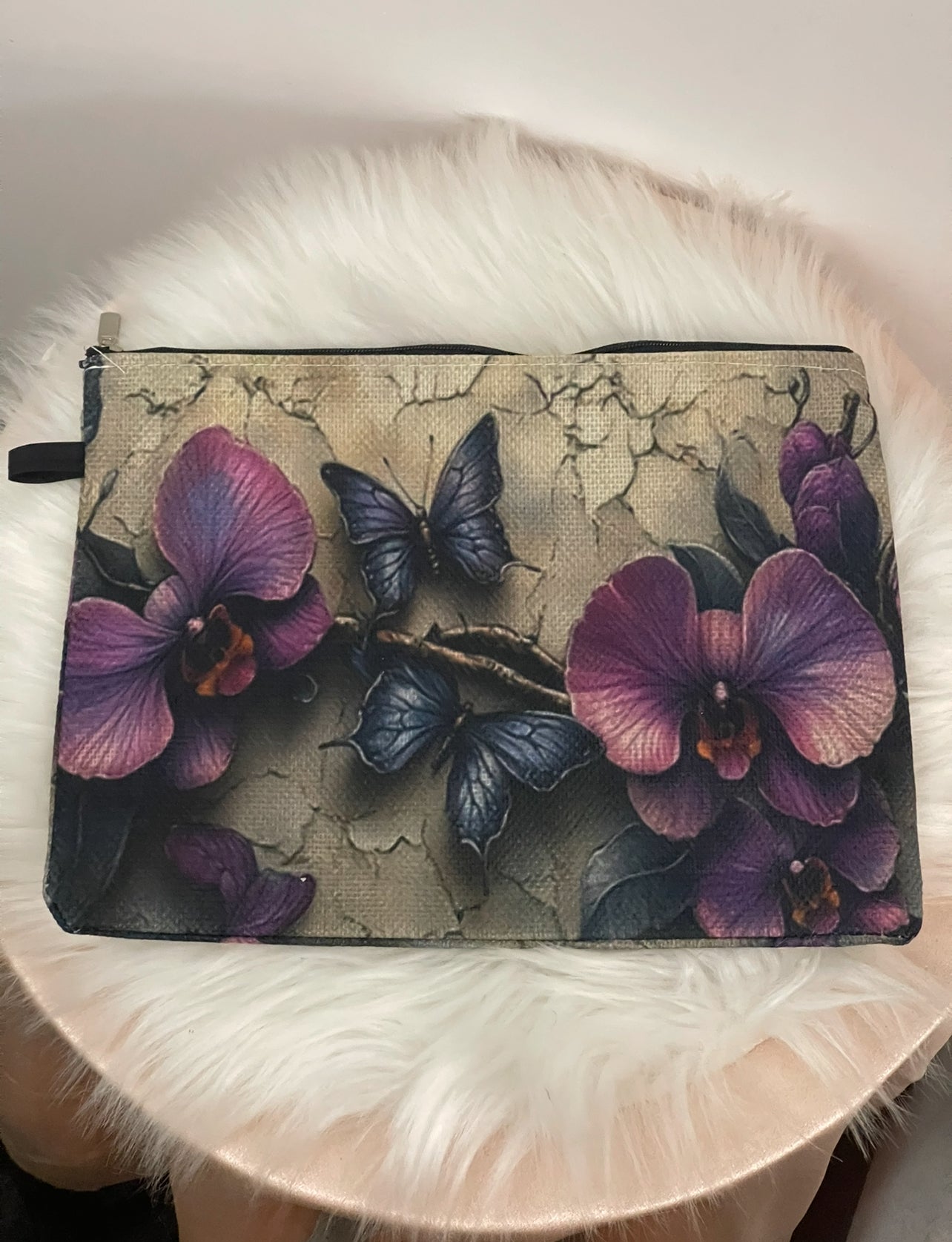 Pochette Donna Elegante con Stampa Orchidee e Farfalle 3D - Beauty Case da Viaggio e Borsa a Mano con Cinturino