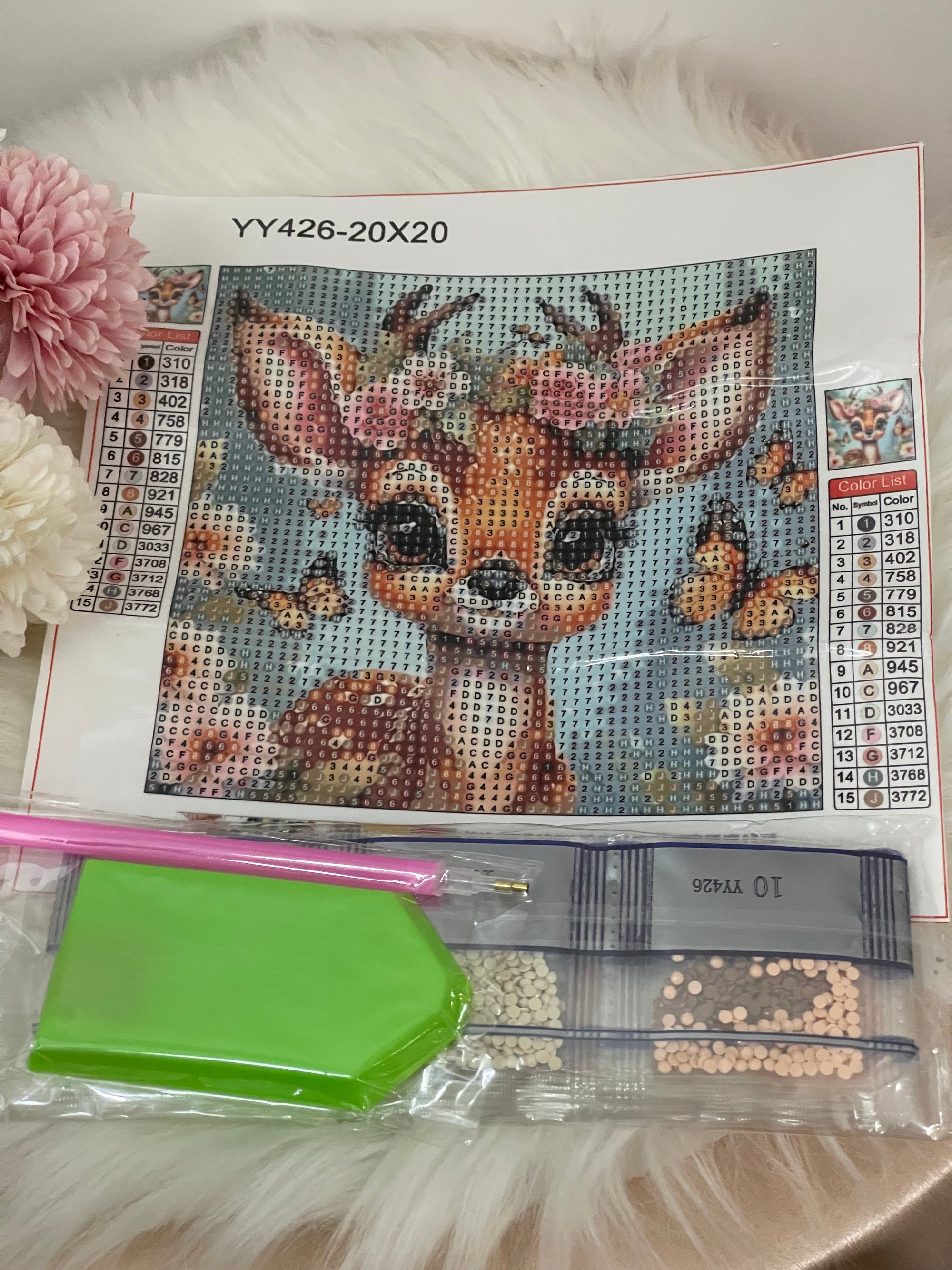 Kit Diamond Painting Completo - Cerbiatto dei Fiori (20x20cm) | Mosaico Fai-da-Te Creativo e Rilassante