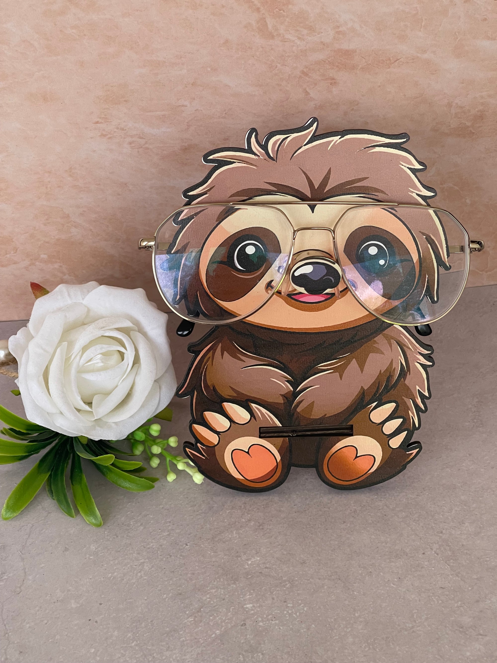 Porta Occhiali da Scrivania in Legno a Forma di Bradipo | Supporto Originale per Occhiali da Vista e Sole