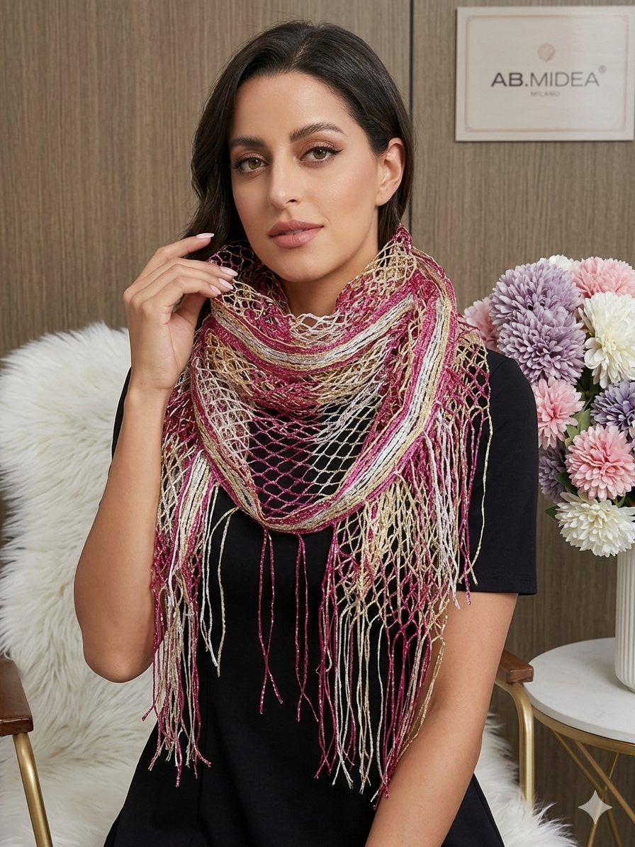 Foulard Scialle e Pareo Mare 3 in 1 con Frange Trama a Rete | AB.MIDEA