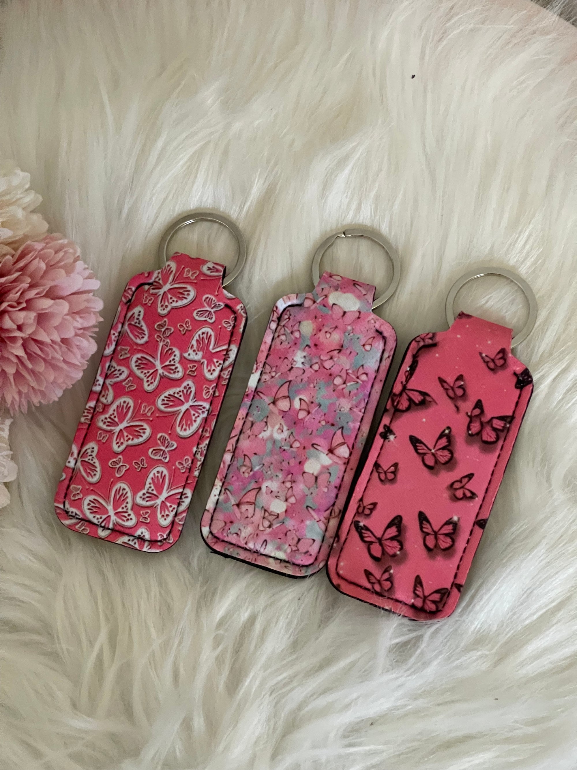 Portachiavi Porta Burrocacao e Rossetto – Custodia Protettiva in Neoprene con Fantasia Farfalle