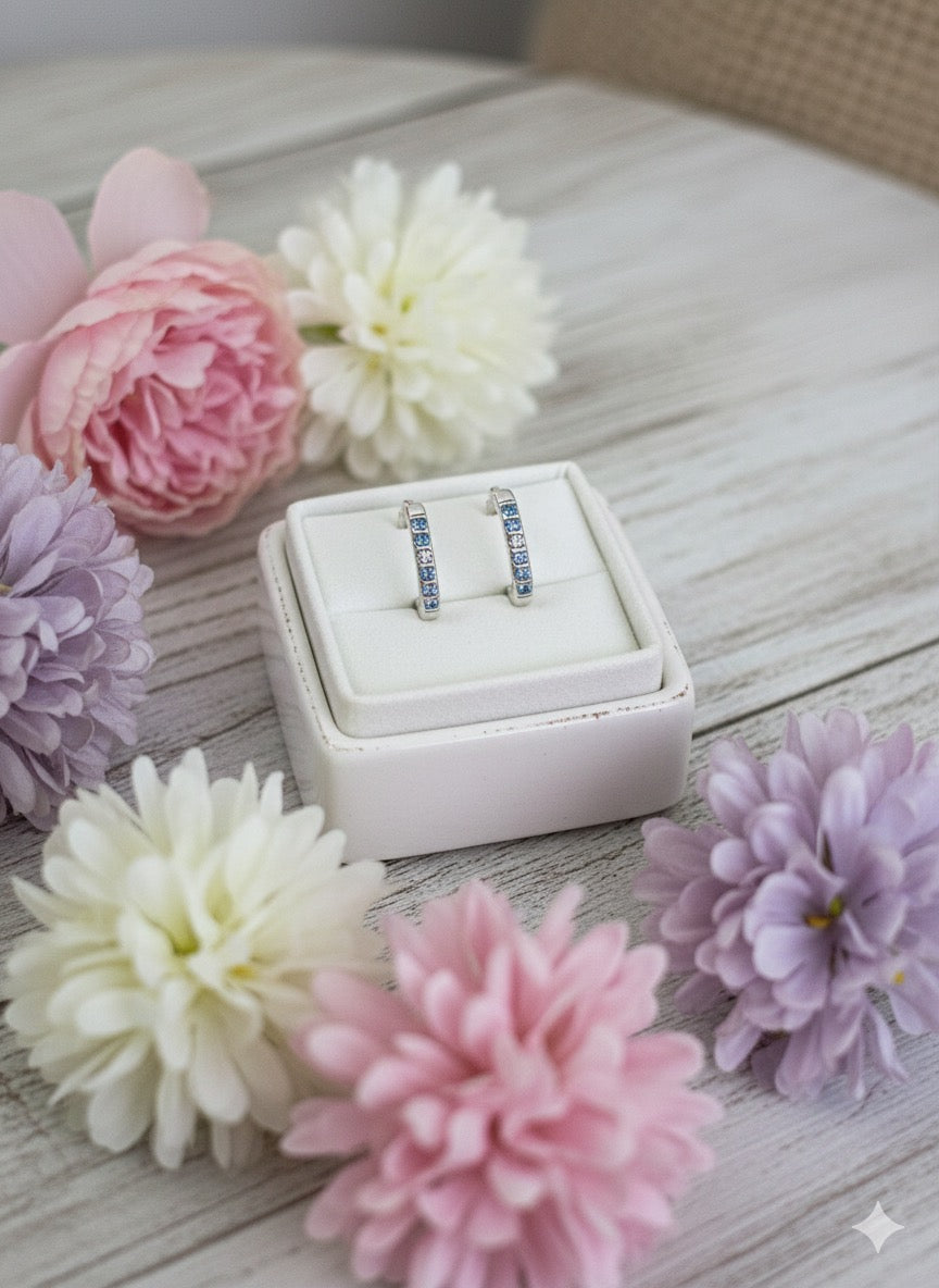 Orecchini Azzurra Argento 925 Quadrati con Zirconi Blu & Bianchi - Design Moderno e Lussuoso