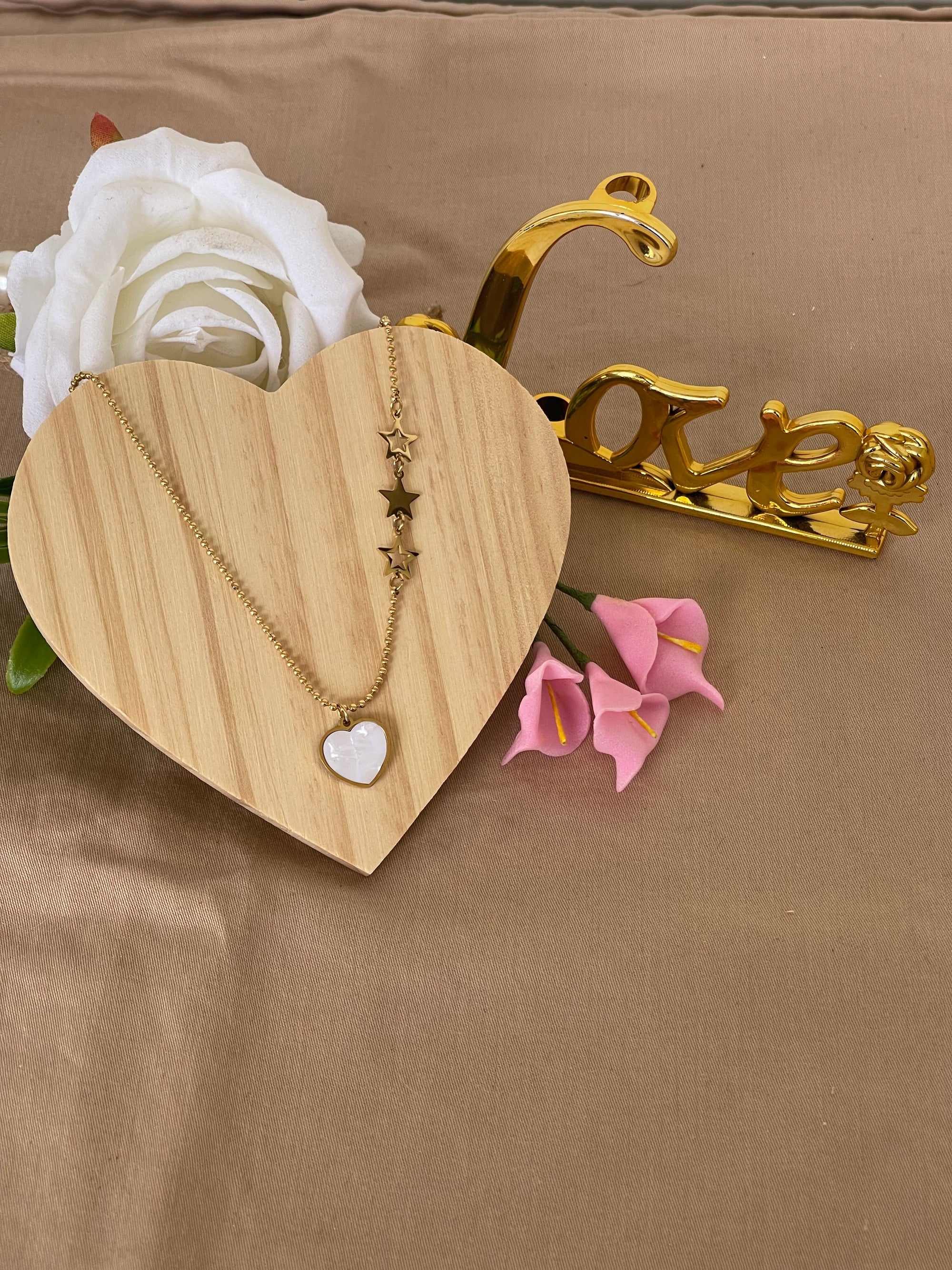 Collana Battito in Acciaio Inossidabile con Ciondolo Cuore e Stelle