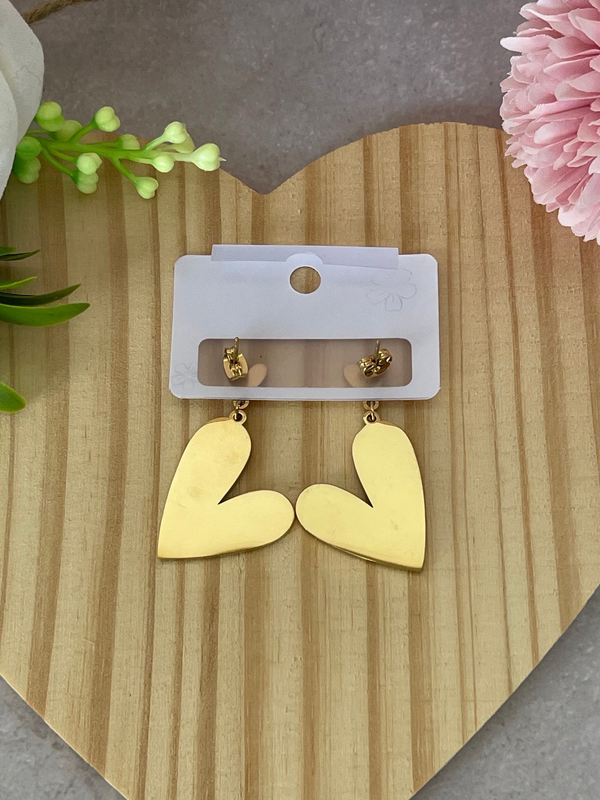 Orecchini Lumicor Cuore Pendenti in Acciaio Inossidabile Oro e Madreperla – Eleganza e Leggerezza