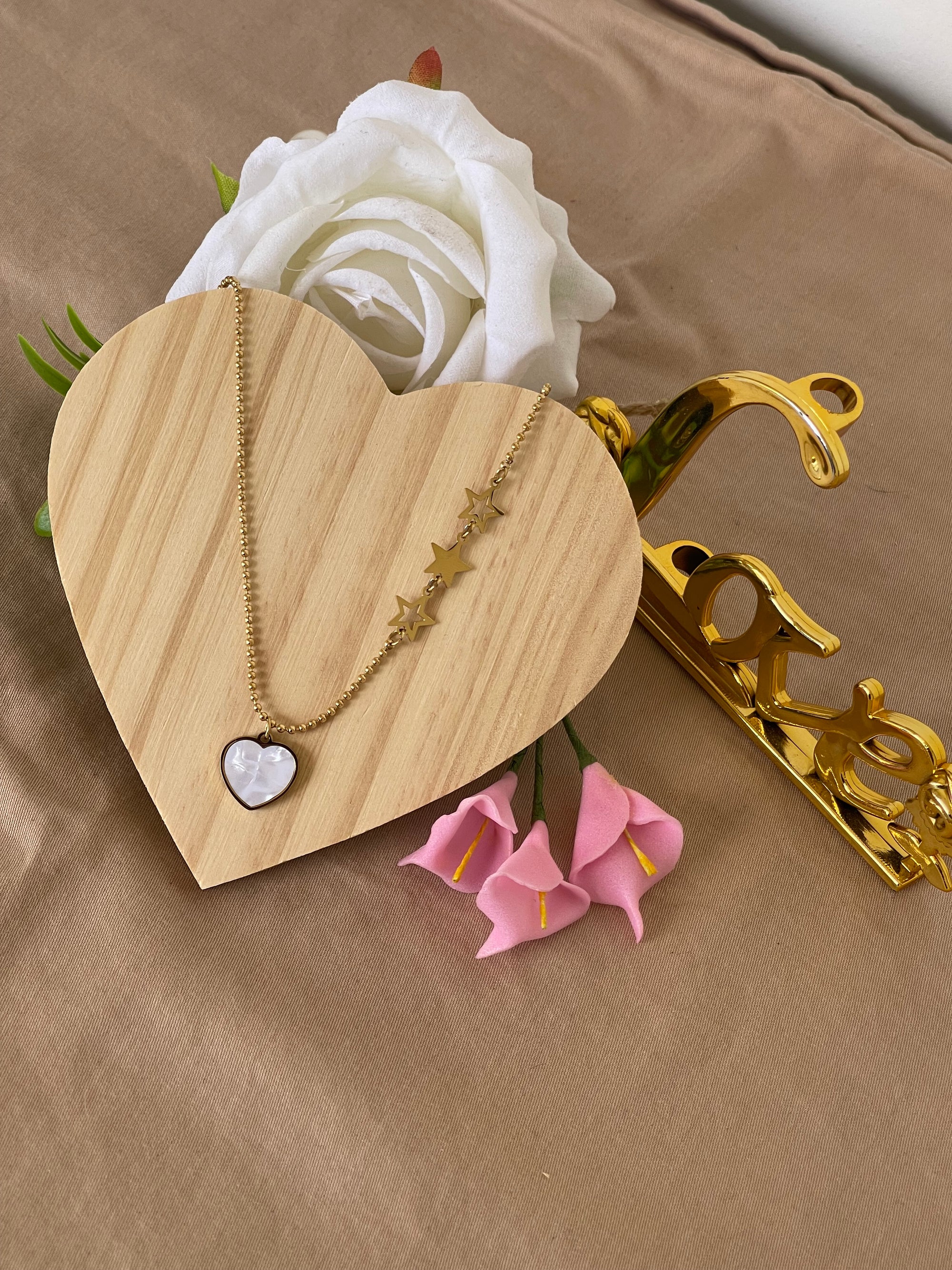 Collana Battito in Acciaio Inossidabile con Ciondolo Cuore e Stelle