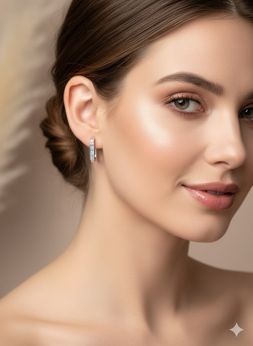 Orecchini Azzurra Argento 925 Quadrati con Zirconi Blu & Bianchi - Design Moderno e Lussuoso