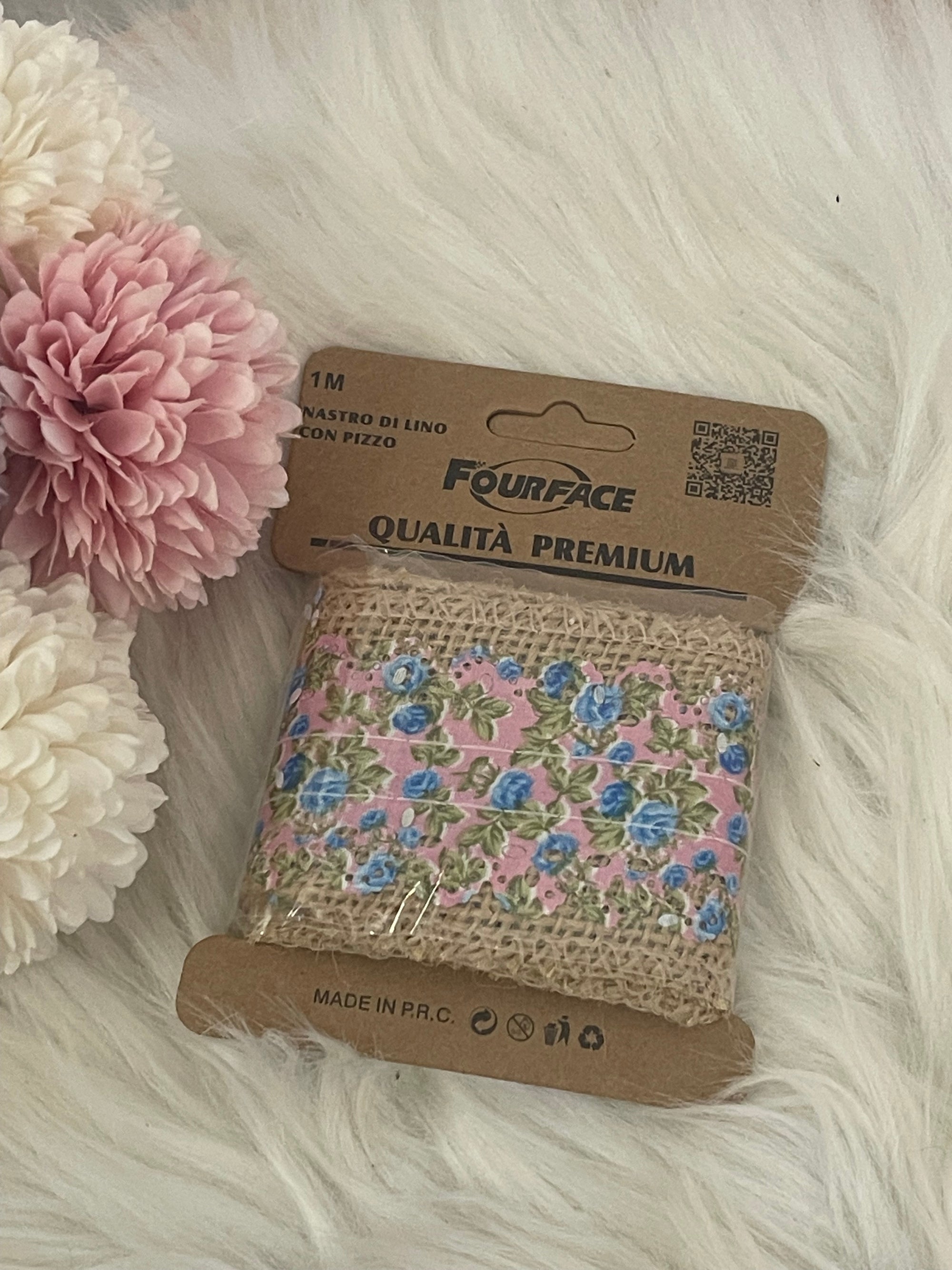 Nastro di Lino con Pizzo Floreale 1m – Fourface Qualità Premium