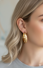 Orecchini Athena a Cerchio Triplo Oro Acciaio Inossidabile - Grandi Cerchi Eleganti per Donna | Anallergici