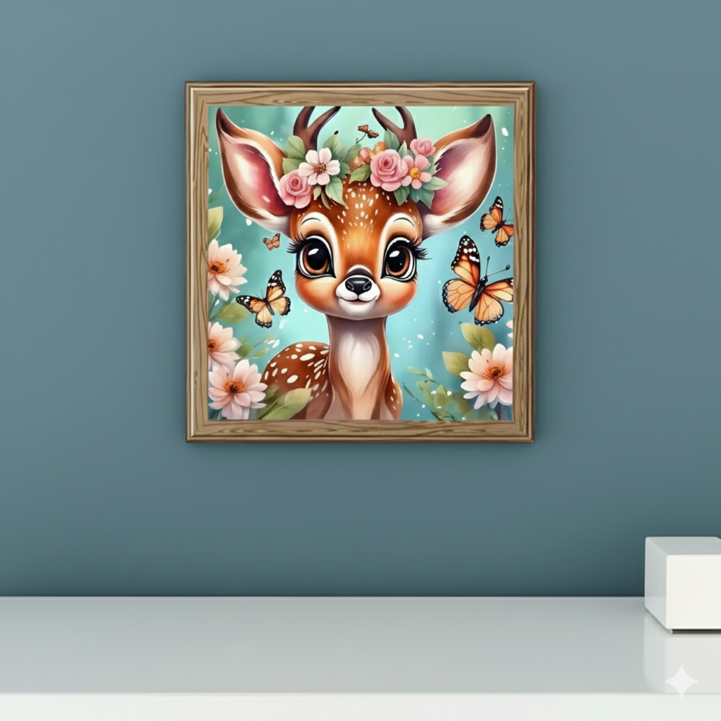 Kit Diamond Painting Completo - Cerbiatto dei Fiori (20x20cm) | Mosaico Fai-da-Te Creativo e Rilassante