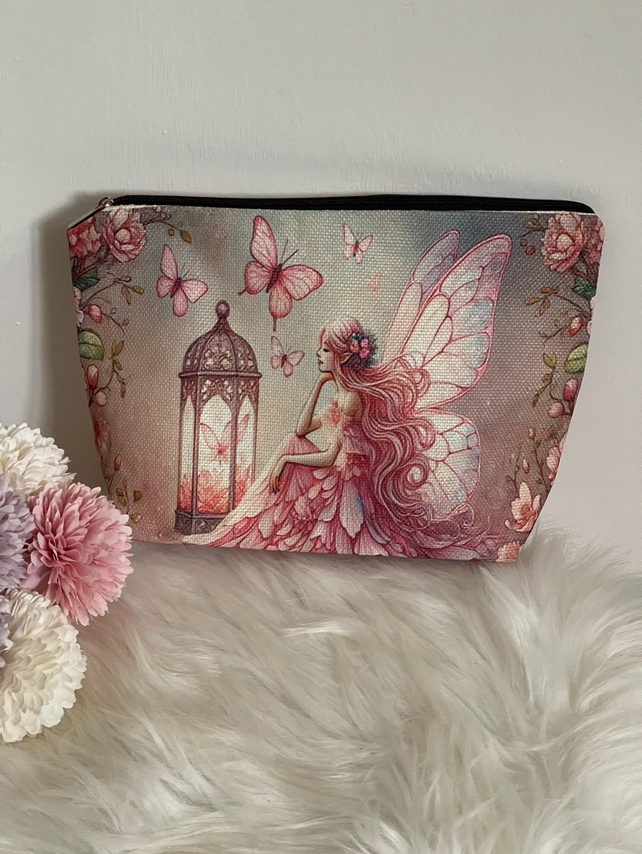 Borsa Trucco Portatrucchi Fairy Core - Beauty Case da Viaggio con Stampa Fata e Farfalle - Pochette Makeup Grande Capacità