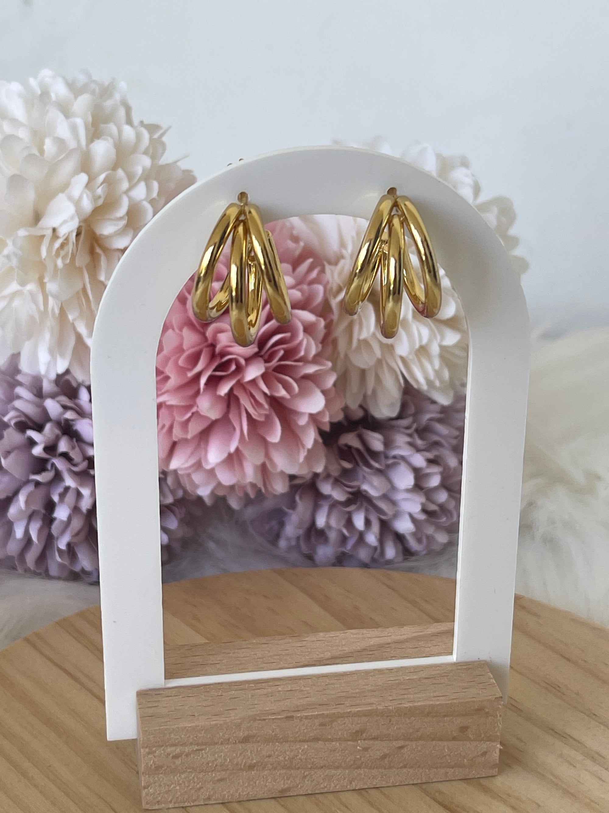 Orecchini Triana a Cerchio Triplo in Acciaio Inossidabile - Design Minimal a 3 Fasce - Oro e Argento