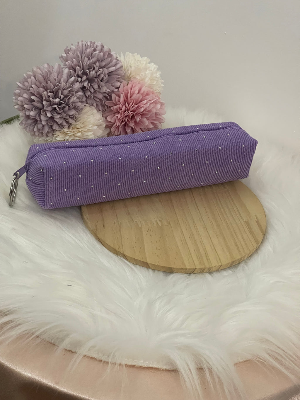 Pochette Tombolino Trucco in Velluto a Coste con Strass – Astuccio Portatrucchi Elegante e Compatto (Disponibile in 6 Colori)