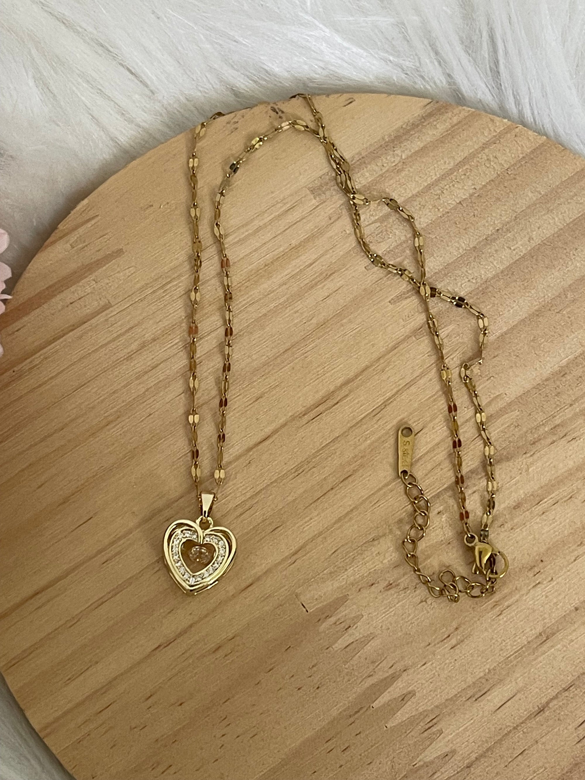 Collana Cuore Pulsante in Acciaio Inossidabile Oro con Strass - Girocollo Donna Anallergico