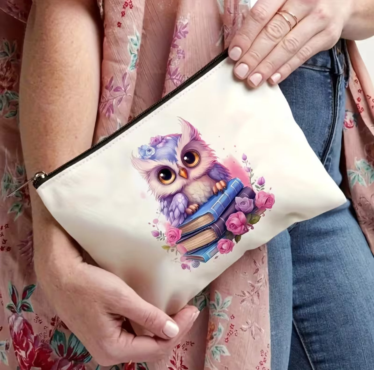 Pochette Makeup Gufo Lettore – Beauty Case in Canvas con Grafica Originale