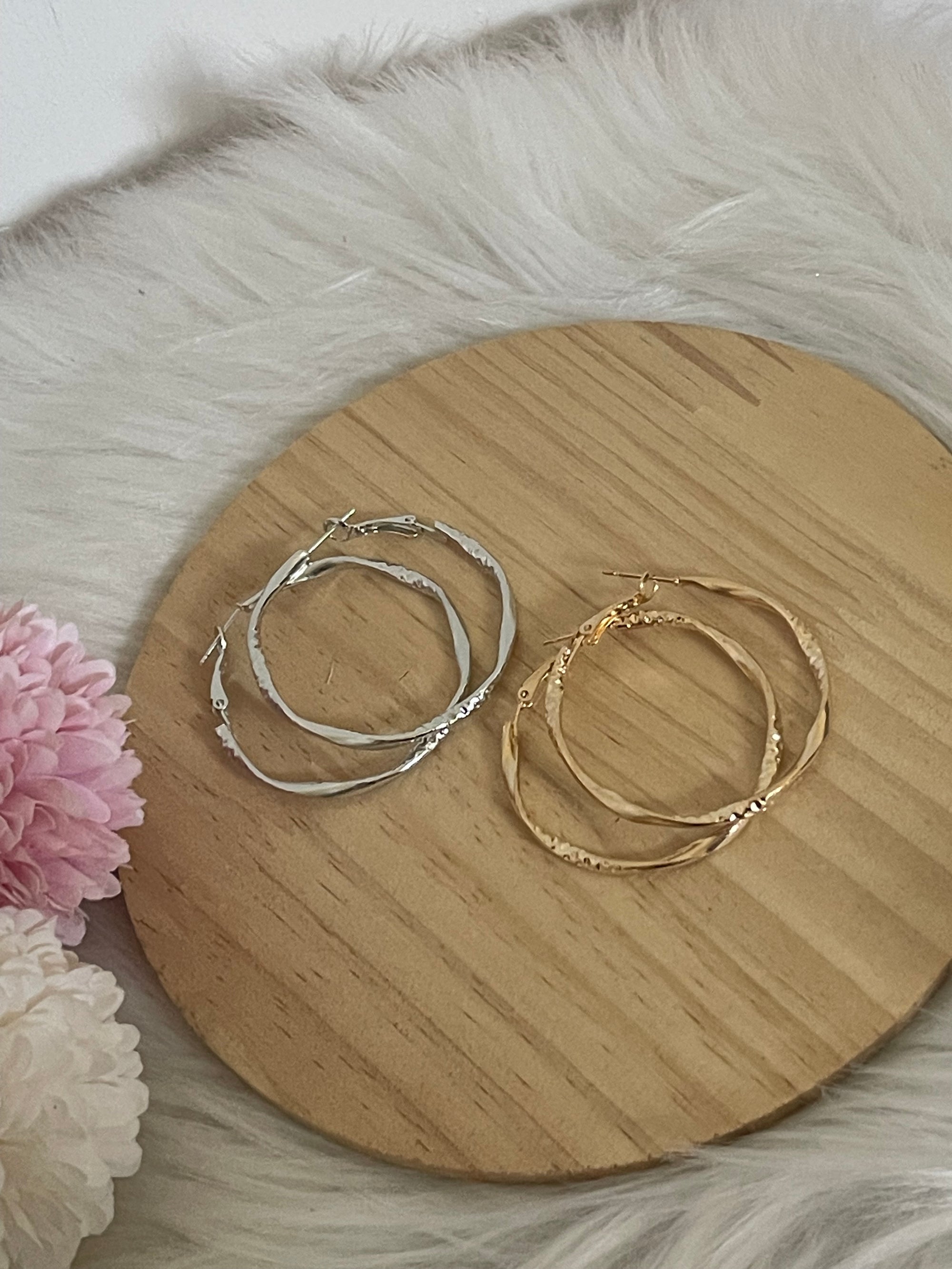 Orecchini Aria Hoops a Cerchio Martellati in Acciaio Inossidabile - Cerchi Intrecciati Oro e Argento Impermeabili