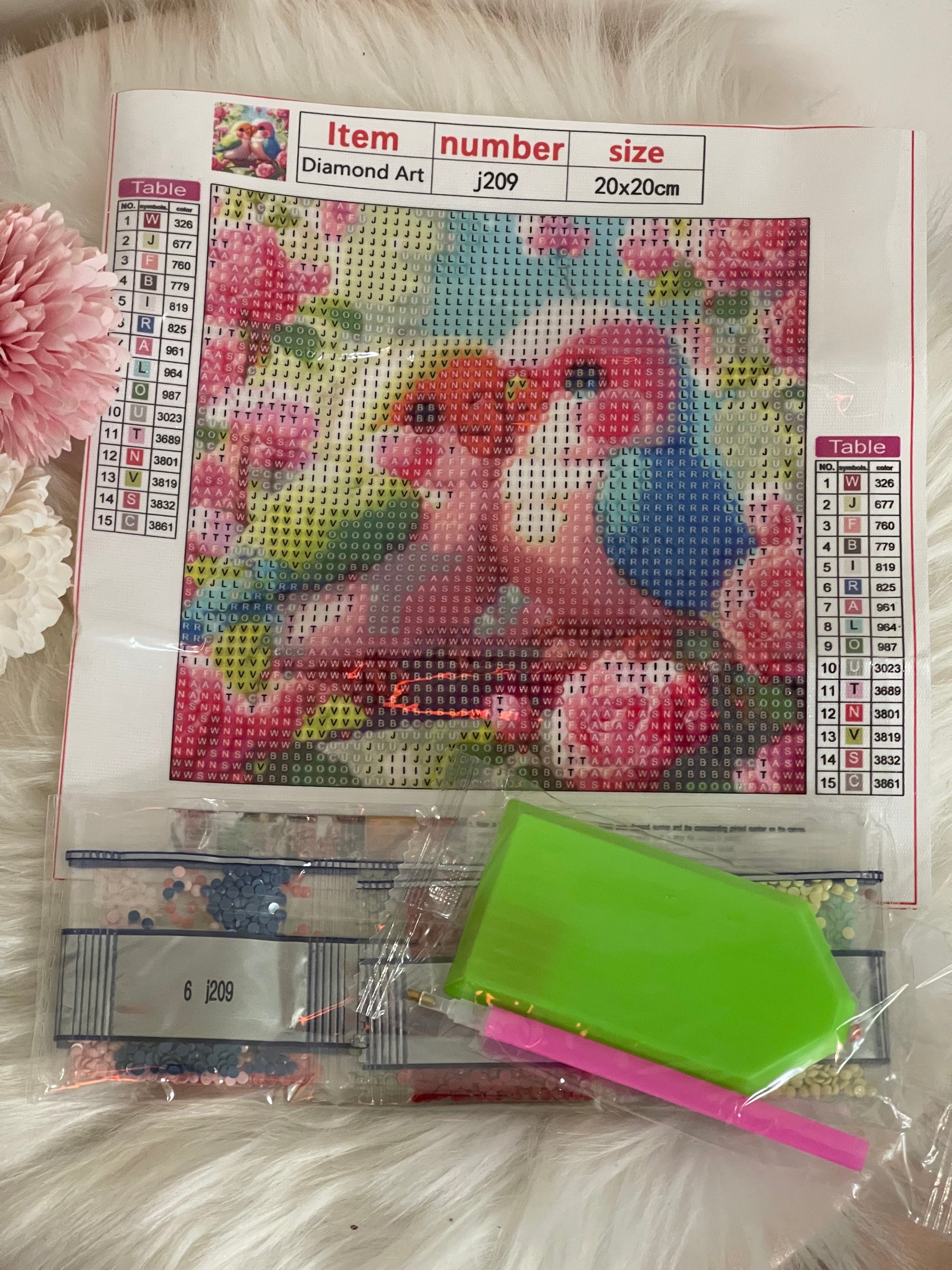 Kit Diamond Painting 5D Fai-da-Te - Coppia di Pappagallini Innamorati tra le Rose - 20x20cm