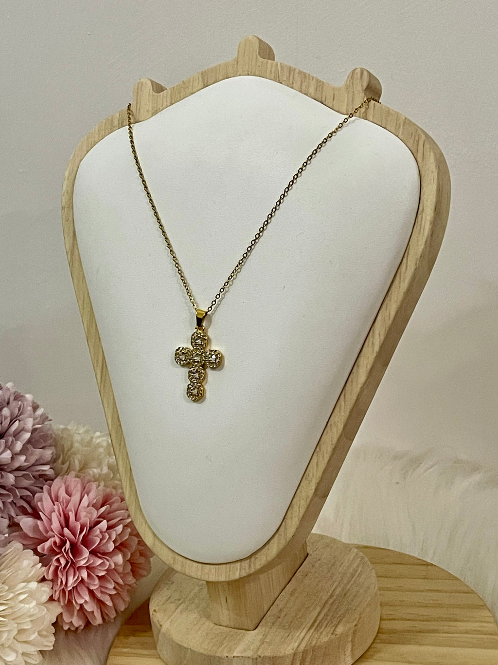 Collana Nitens con Pendente Croce Brillante in Acciaio Inossidabile – Disponibile in Oro e Argento