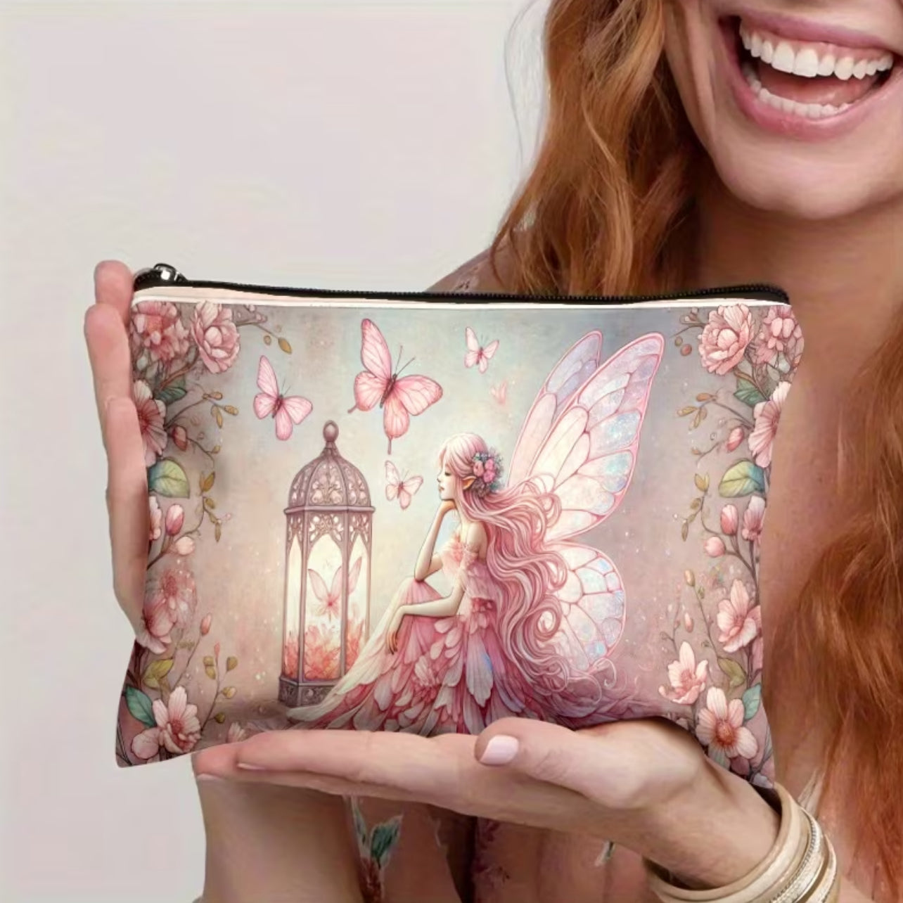 Borsa Trucco Portatrucchi Fairy Core - Beauty Case da Viaggio con Stampa Fata e Farfalle - Pochette Makeup Grande Capacità