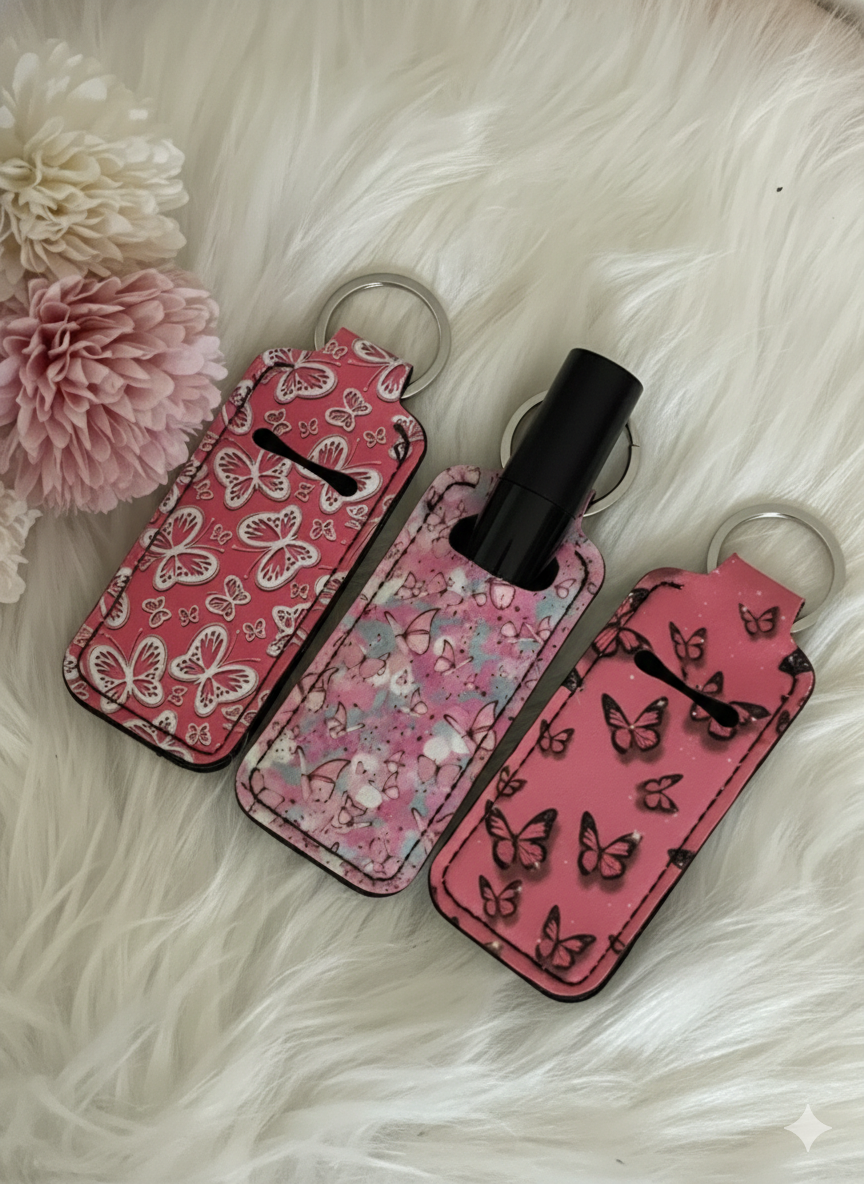 Portachiavi Porta Burrocacao e Rossetto – Custodia Protettiva in Neoprene con Fantasia Farfalle