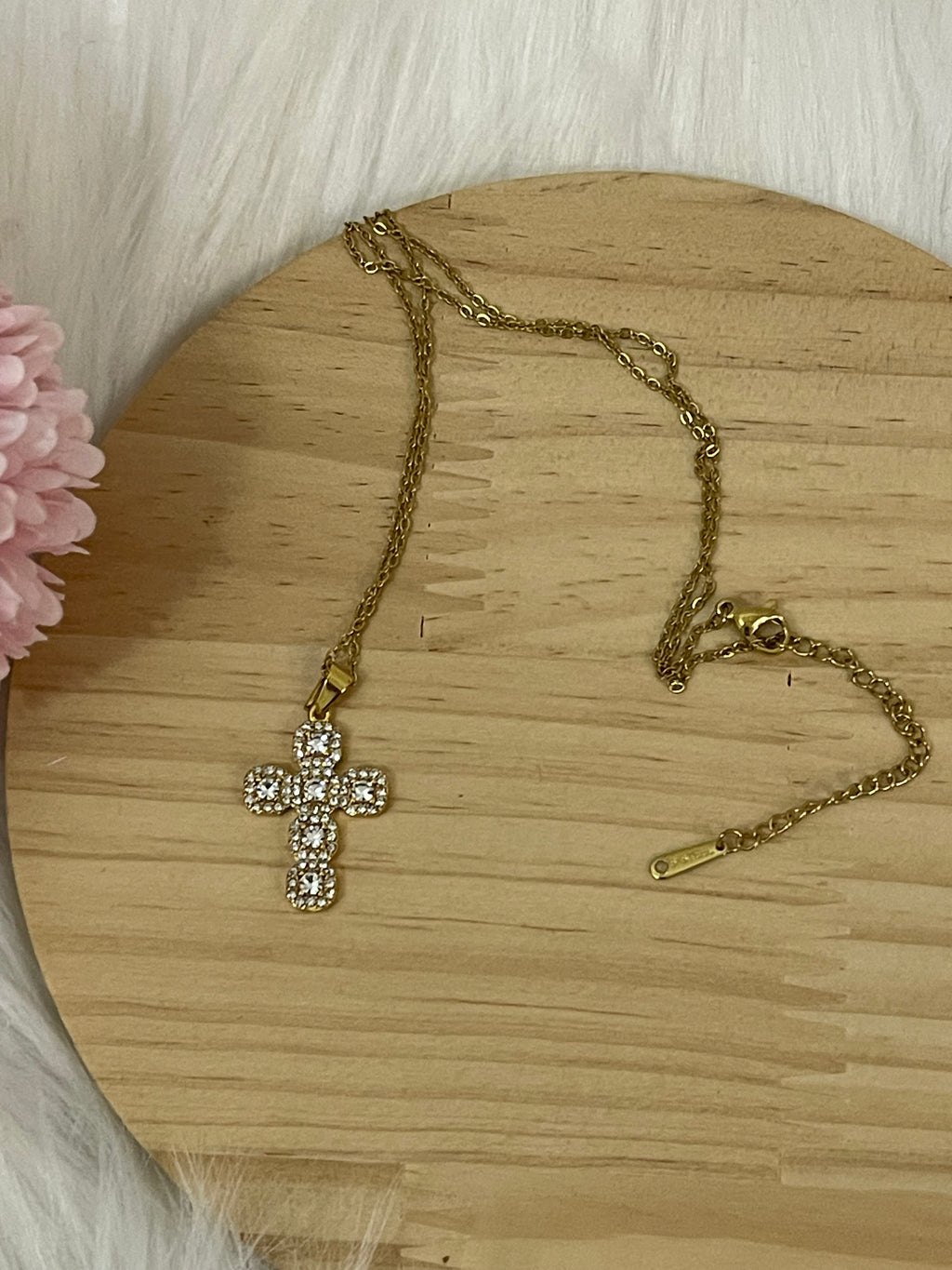 Collana Nitens con Pendente Croce Brillante in Acciaio Inossidabile – Disponibile in Oro e Argento
