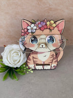 Porta Occhiali da Scrivania in Legno - Gatto Adorabile con Coroncia di Fiori